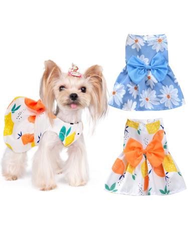 Dog Dress Puppy Clothes for Small Dogs Girl Yorkie Chihuahua Princess Flowers Tutu Doggie Dresses Dog Summer Clothes Outfit, (X-Small, Blue+Yelow) X-Small Blue+Yelow