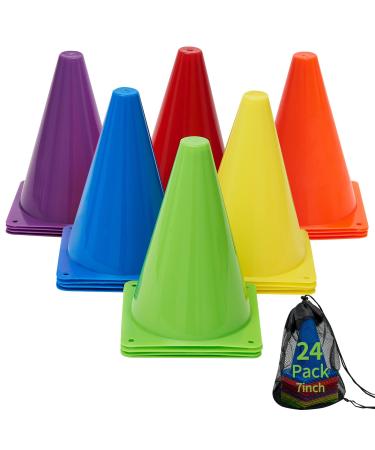 Cones Sports for Kids, Small Training Cones Set for Soccer Practice, 24 Pack 7 Inch Agility Field Cone Marker for Football Basketball Drills, Plastic Multi color Baseball Cone for Outdoor Indoor Games
