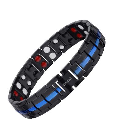 IONICO Magnetic Bracelet for Women | Magnetic Bracelets for Men | Mens Strength Bracelet | Magnet Bracelet for Women Arthritis with Adjustable Length with Sizing Tool (Black-Blue)