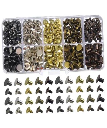 Lurrose 150 Sets Rivet Spiral Thread Nail Flat Head Rivets Studs Leather Making Kit Jean Belt Screws Spikes for Crafts Leather Crafting Kit Leather Kit Repair Kit Work Short Hair Iron