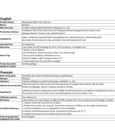 Mobray 15ml No Wipe Gel Top Coat and Base Coat Set Shine Finish and Long Lasting Soak Off LED Gel Base Top Coat Glossy Shine Finish.(2 Pcs) 2pcs - Buy Online on GoSupps.com