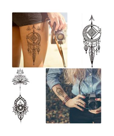 Ooopsi 8 Sheets Black Henna Temporary Tattoos for Women - Feather Mandala Flower & Lace Body Art Stickers - Buy Online on GoSupps.com