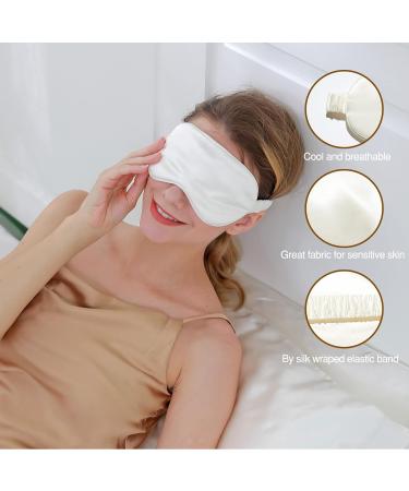 2 Pack 100% Pure 6A Mulberry Silk Sleep Mask for Sleeping - Adjustable Blindfold with Elastic Strap Headband - Natural Cosy 22 Momme Real Silk - White&White - Buy Online on GoSupps.com