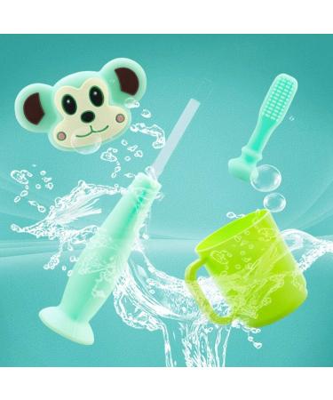 Zumaha 360 Cartoon Silicone Toddler Toothbrush - Portable & Eco-Friendly for Ages 1-3 - Clean Green & Pink - Buy Online on GoSupps.com