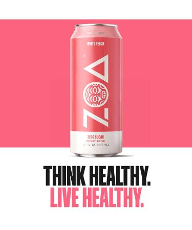 ZOA Zero Sugar Energy Drink - Natural Caffeine, Vitamins, Antioxidants - White Peach 16oz (Pack of 12) - Buy Online on GoSupps.com