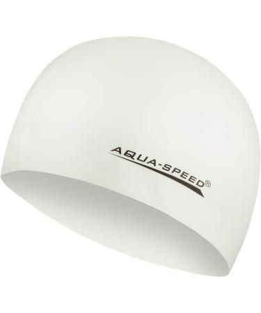 Aqua Speed Super-Stretch Bath cap for women & men + incl. E-book |Swimming cap |Bathing support |Bathing hood |Silicone |Mega mega / white