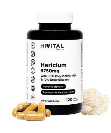 Hericium Erinaceus 9750 mg. 120 vegan capsules for 4 months. Lion Mane extract with 50% Polysaccharides and 10% Beta Glucans. Lions Mane for the digestive and immune system