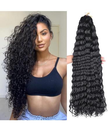 Silike Synthetic 32 inch Crochet Hair Curly Deep Wave Braiding Hair Long Loose Ocean Wave Crochet Hair for Women Soft Like Human Hair Extensions 4 Packs (32inch 1B) 32 Inch (Pack of 4) 1B