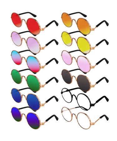 12 Pieces Cat Sunglasses Dog Sunglasses Doll Sunglasses Dog Goggles Round Metal Dog Sunglasses Small Breed Classic Retro Cat Costume Sunglasses Photo Props Eye Glasses Funny Sunglasses