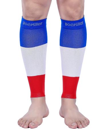 Doc Miller Calf Compression Sleeve - 1 Pair 15-20mmHg Support Socks for Sports & Recovery | Shin Splints Relief | 2-Pair Large Blue/White/Red - International Shipping - Buy Online on GoSupps.com