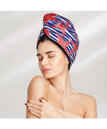 Hair Towel Wrap - Quick Drying Towel Turban with Button | Sea Stars Design for Effortless Hair Care - Buy Online on GoSupps.com