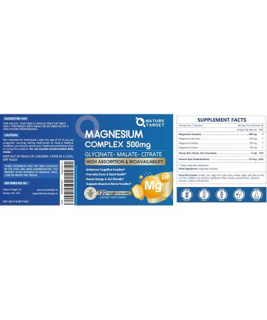 Magnesium Complex 500mg Magnesium Glycinate Malate & Citrate - High Absorption Chelated Triple Magnesium Supplement with Zinc Vitamin D3 for Muscle Nerve Bone & Immune Support Vegan 120 Capsules 120 Count (Pack of 1) - Buy Online on GoSupps.com