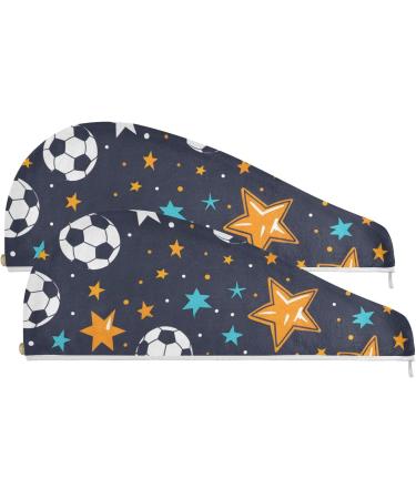 Ball and Star Hair Towel 2 Pack - Super Absorbent Quick Dry Hair Turbans for Women & Girls | Convenient Button Twisty Wrap - Buy Online on GoSupps.com