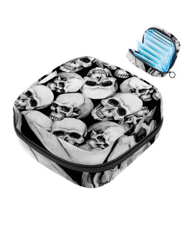 Women's binding storage bags skull motif black and white portable menstrual pad panty lip inlays tampons women's bandages storage holder for women school office