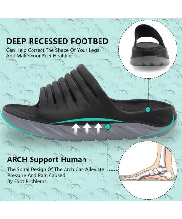 AIFLM Men's Sport Recovery Slide Sandals with Arch Support - Black-Gray - Size 12 Women/11 Men - Buy Online on GoSupps.com