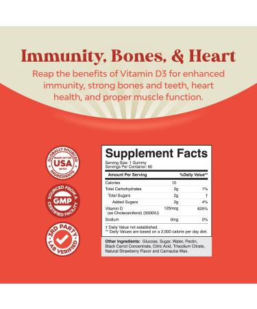 Vegan Vitamin D3 Gummies 5000 IU for Adults | Immunity & Joint Support | Non GMO Strawberry Flavor - Buy Online on GoSupps.com