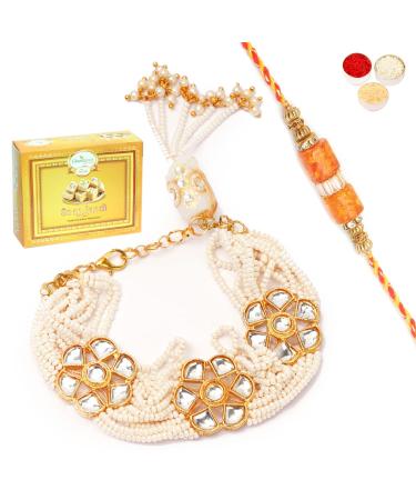 Ghasitaram Gifts Rakhis Online - Rakhi for Brother-RM-260 Bhaiya Bhabhi Rakhi with 200 GMS of Soan Papdi Rakhi Set with 200 gms of Soan Papdi