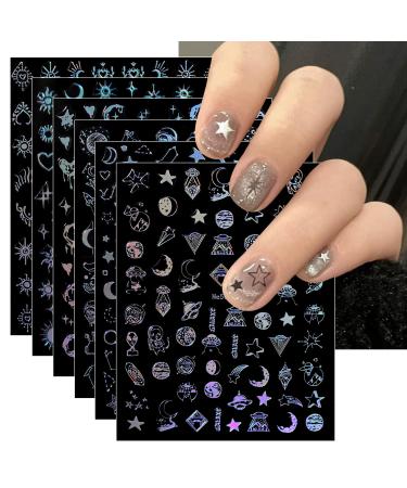 JMEOWIO 10 Sheets Moon Star Aurora Nail Art Stickers Decals Self-Adhesive Cute Nail Supplies Nail Art Design Decoration Accessories