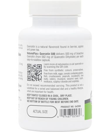 NaturesPlus PRO Quercetin Capsules 500mg - High Strength Vegan Formula - 60 Capsules - Buy Online on GoSupps.com