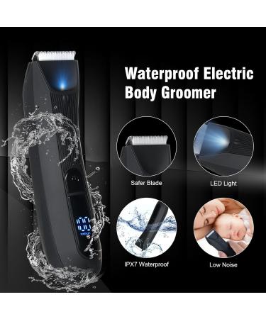 Pretfy Men's Body Hair Trimmer - IPX7 Waterproof Electric Groomer for Pubic & Body, Rechargeable Groin, Beard Trimmer - Wet/Dry Use, LED Display - Black - Buy Online on GoSupps.com