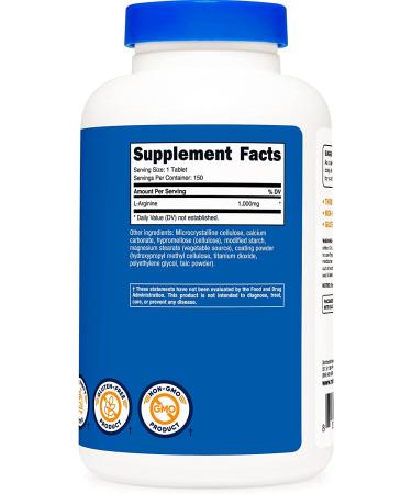 Nutricost L-Arginine 1000mg Amino Acid Tablets - 150 Tablets - Buy Online on GoSupps.com