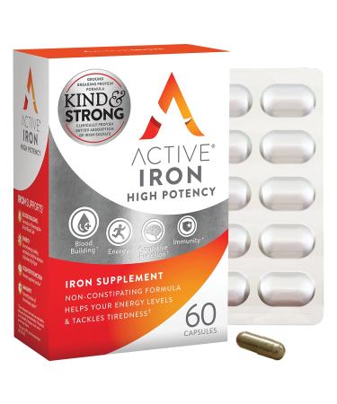 Active Iron High Potency Iron Supplement 2X Better Absorption & Non-Constipating Helps Support Energy Iron Pills for Women & Men 25mg (60 Capsules)