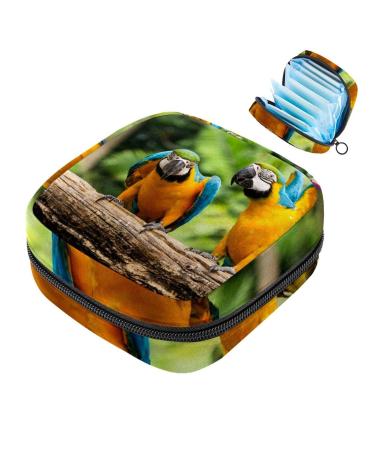 Menstrual Bag with Zipper for Women Girls (Macaws Parrots)