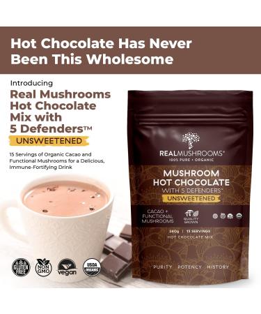 Organic 5 Defenders Mushroom Hot Chocolate Mix - Unsweetened, Gluten-Free, Vegan - 15 Servings - Buy Online on GoSupps.com