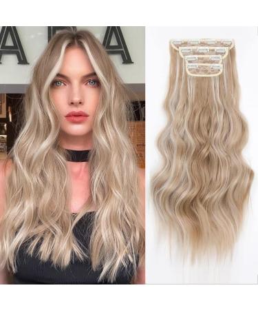 YDDM Hair Extensions Clip in Extensions Wavy hair extension with clips full of heads like real hair hair exension clips cheap clip extensions synthetic hair part for women (24 -inch 4pcs) 24 inch 24AH613#