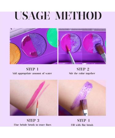 MAEPEOR Neon Face Body Paint Palette - 10 Glow in the Dark Colors Water Activated Perfect for Halloween & Christmas - Includes Brush - Buy Online on GoSupps.com