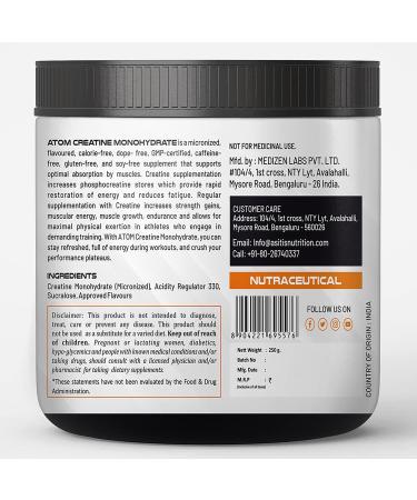 Asitis Nutrition Atom Creatine Monohydrate 250g - 80 Servings Gluten-Free Blue Razz Flavor Enhances Performance & Muscle Gains - International Shipping Available - Buy Online on GoSupps.com