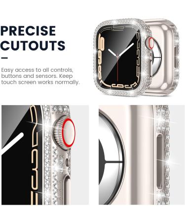  2 in 1 Tensea for Waterproof Apple Watch Screen Protector Case Series 8 7 41mm Accessories iWatch Hard PC Diamond Front & Back Bumper Case with Tempered Glass Film Bling Face Cover Women 41 mm for 41mm Only Starlight - Buy Online on GoSupps.com