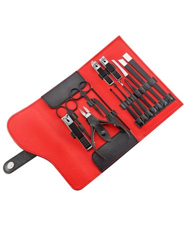 BANDKIT 15 Pieces in Set Multifunction Nail Clippers Set Stainless Steel Black Pedicure Scissor Tweezer Manicure Set Kit Nail Art Tools