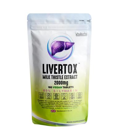 Livertox Milk Thistle Tablets | 80% Silymarin Milk Thistle 2000mg - 180 Tablets | High Strength Milk Thistle Extract 40:1 | Vitaherbs