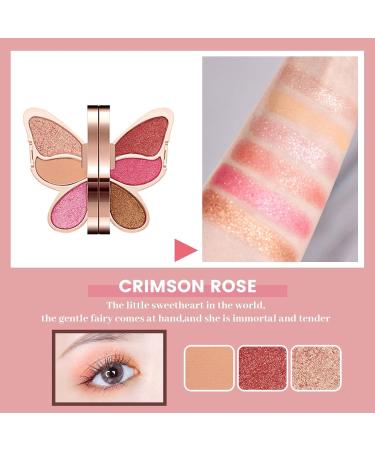 Butterfly Shape Eyeshadow Palette Matte Shimmer Glitter Ultra-Blendable Eye Shadow Pallet | Blendable Natural 6 Colors Eyeshadow Cosmetics Gift Kit Greatideal Crimson Rose Color - Buy Online on GoSupps.com