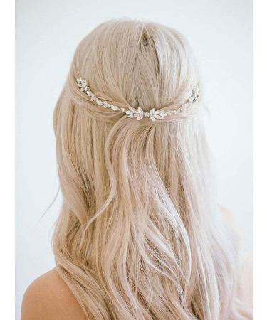 Resweky Bride Wedding Flower Hair Comb Silver Rhinestone Bridal Hair Pieces Bride Hair Side Comb Hair Accessories for Women and Girls