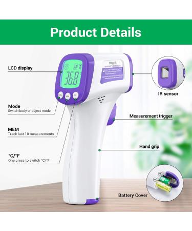 Wawech Digital Contactless Infrared Thermometer - Fast & Accurate Fever Measurement for Babies Adults & Children | Fever Alarm & Memory Function - Buy Online on GoSupps.com
