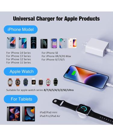 20W PD Magnetic USB C Watch Charger for iPhone & Apple Watch | 2 in 1 Portable Cord - White | Compatible with iWatch Series 8 7 6 SE 5 4 - Buy Online on GoSupps.com