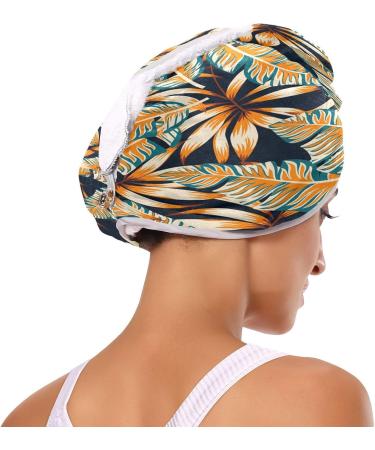 Tropical Leaves Dry Hair Cap - 2 Piece Quick Drying Towel Set with Button Headband | Super Absorbent & Soft for Ultimate Comfort - International Shipping Available - Buy Online on GoSupps.com