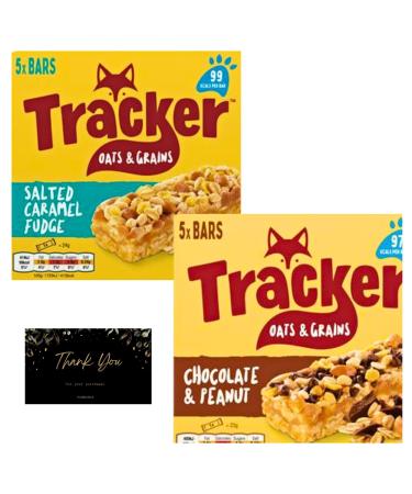 Cereal Bar Bundle with Tracker Chocolate & Peanut Bars and Tracker Oats & Grains Salted Caramel Fudge Cereal Bars (2 Pack) with Hubsidia Thank you Card