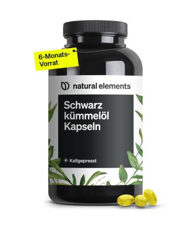 Black cumin oil (original Nigella sativa) with vitamin E-400 capsules in the 6-month supply-1000 mg Egyptian black cumin oil/daily dose-cold-pressed natural-produced in Germany
