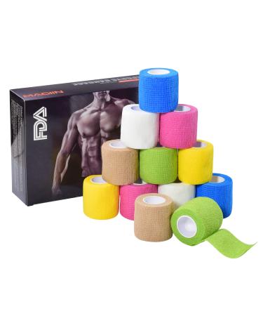 12pcs Cohesive bandages 5cm x 4.5m Self Adherent Sport Wrap Tap Breathable Vet Wrap Elastic Cohesive Tapes for Wrist Sports Ankle Sprains Horse Dog Pet Assorted Colors - Buy Online on GoSupps.com