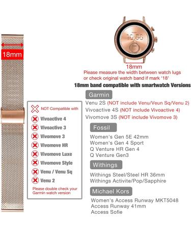 Abanen 18mm Stainless Steel Watch Band for Garmin & Fossil Women's Gen 6/5E - Rose Gold - Buy Online on GoSupps.com