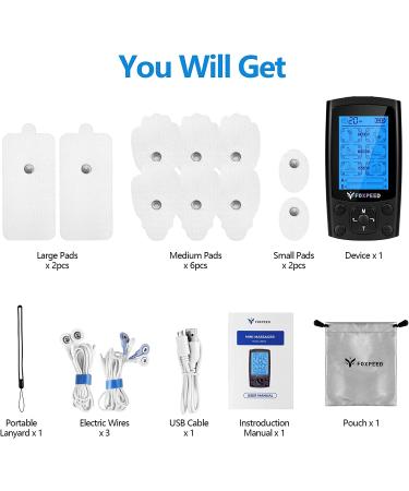 FOXPEED Dual Channel TENS Unit Muscle Stimulator - 24 Modes, Pain Relief Therapy, Rechargeable, Muscle Relaxer with 10 Pads & Storage Bag - Buy Online on GoSupps.com