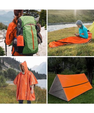 3-in-1 Outdoor Emergency Survival Kit | Heat Reflective Thermal Raincoat & Sleeping Bag Tent Set - Perfect for Camping - Orange - Buy Online on GoSupps.com