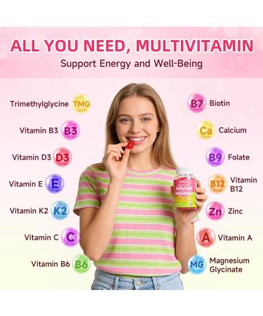 Methylated Vitamin B Complex Gummies for Women & Men, Multivitanins Gummy with Vitamin A, C ,E, Methylfolate & B12, TMG, Calcium, D3 K2, Magnesium & More for Overall Health-Vegan, Sugar Free,120 Cts - Buy Online on GoSupps.com