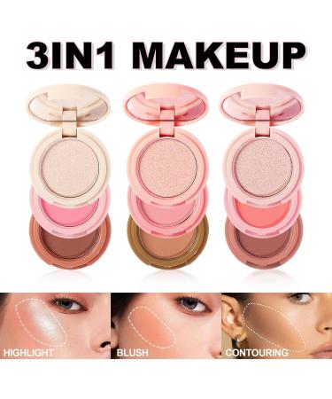 Erinde Mini Highlighter Bronzer & Blush Powder Palette Matte Shimmer Powder Makeup Tiny Face Palette with Mirror All in One Blendable Travel Friendly Cruelty Free 3 Colours #04 - Buy Online on GoSupps.com