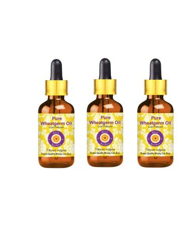 Dev Herbes Pure Wheat germ oil (Triticum vulgarian) with glass dripper natural therapeutic quality cold -pressed (Pack of Three) 100ml x 3 (10 oz) 100 ml (3 Pack)