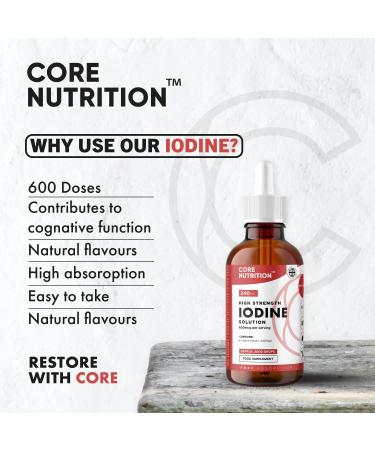 Iodine Liquid Drops - Vegan - High Strength 600mcg - 400 Servings - Made in UK - Core Nutrition - Buy Online on GoSupps.com