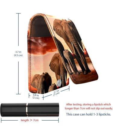 Stylish Leather Lipstick Case Organizer with Mirror - Mini Lip Gloss Holder - African Grassland Elephant Design - Buy Online on GoSupps.com